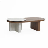 Travertine-style and walnut finish wood coffee table - LuxenHome