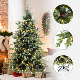 Pre-Lit  Green Full Christmas Tree with pinecones,6ft