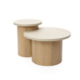 Round Nesting Tables with Travertine Tops,Set of 2