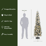 Pre-Lit Flocked Artificial Christmas Tree with Base, 7ft