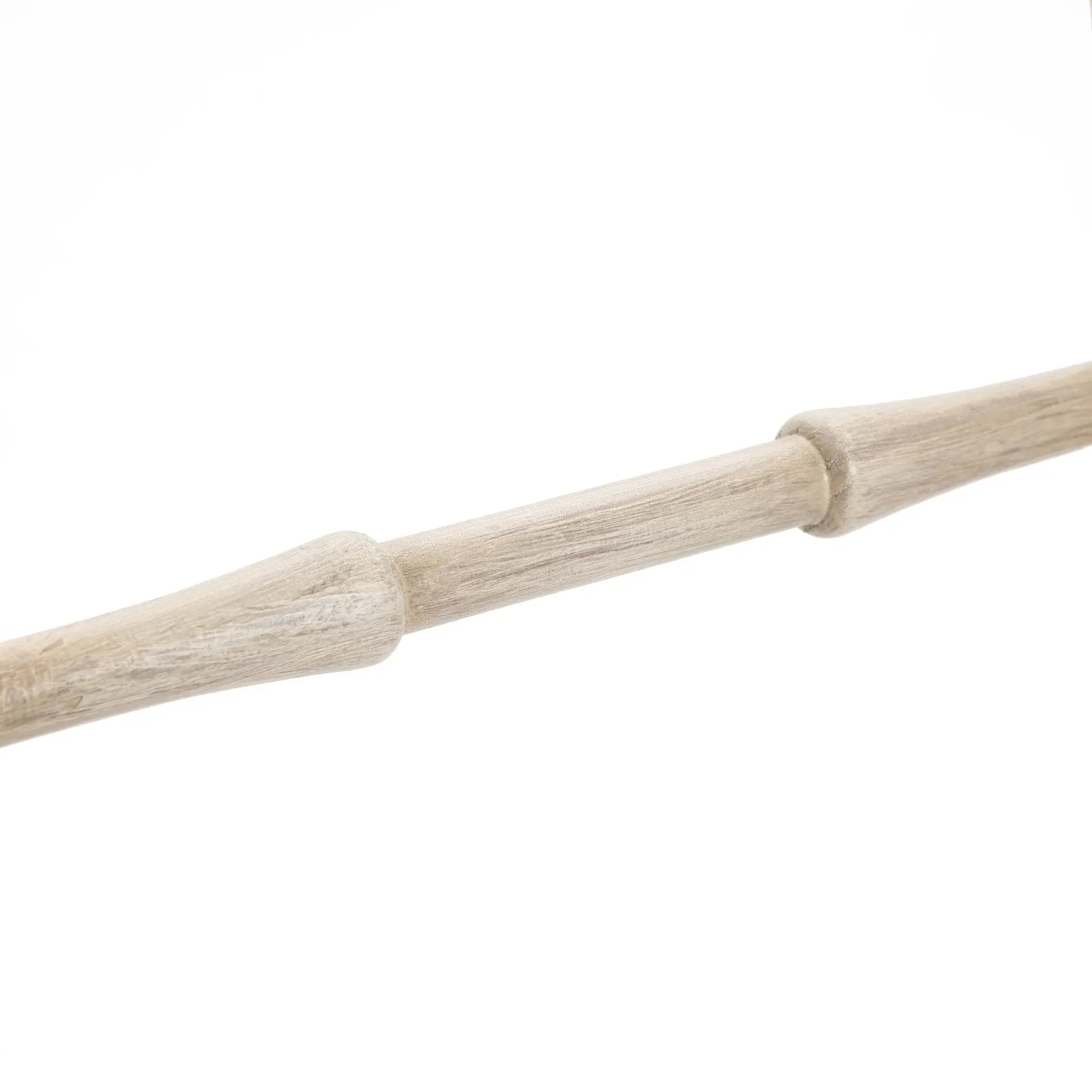 A rustic blanket ladder crafted from birch wood features a wooden rod with tapered ends, set against a plain white background, making it an ideal home decor accessory.