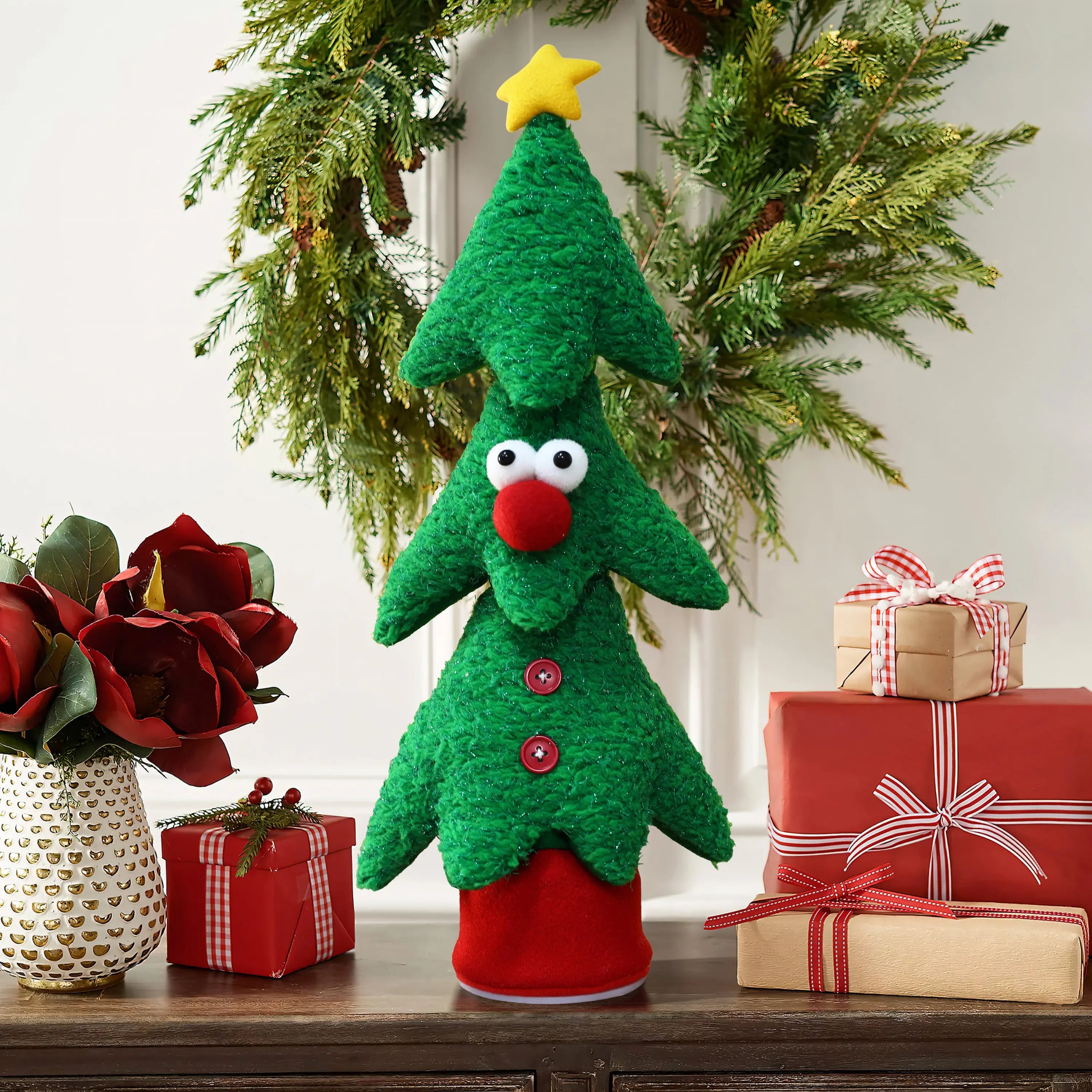 Delightful-Animated-Green-17-inches-tall-Christmas-tree-decoration-perfect-for-mantel