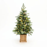 Pre-Lit Green Christmas Pine Tree with Wood Pot,3.9Ft