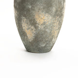 The LuxenHome rustic gold and brown terracotta urn vase, measuring 13.6 in height, showcases an antique distressing technique with a textured finish and mottled gray and sandy beige tones, all presented on a plain white background.