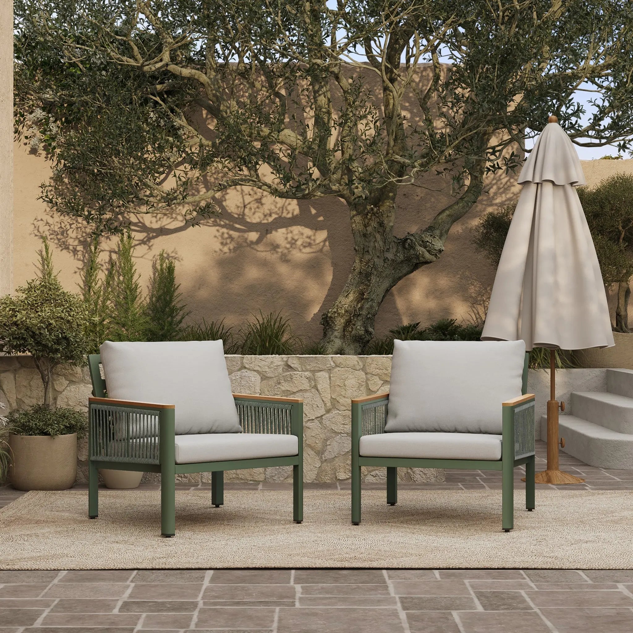 Carlsbad outdoor armchair with cushion, set of 2 - LuxenHome