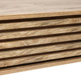 Close-up of a wooden surface with horizontal slats, reminiscent of a coffee tables natural grain and texture.