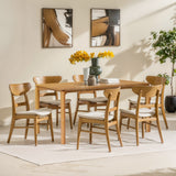 Oak veneer wood rectangle dining table with rubberwood legs - LuxenHome