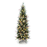 Pre-Lit Green Artificial  Pencil  Christmas Tree,6.5Ft