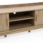 Mid-Century Modern Tambour-Style 2-Door 63-Inch Wide TV Stand with Tray Top, Oak - LuxenHome