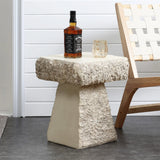 Rock textured cement outdoor side table - LuxenHome