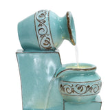 Light blue 4-tier ornate jugs polyresin outdoor water fountain with lights - LuxenHome