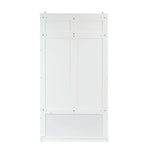A white, rectangular wooden panel with visible screws and two large vertical sections, possibly part of a hall tree or cabinet door.
