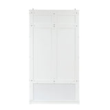 A white, rectangular wooden panel with visible screws and two large vertical sections, possibly part of a hall tree or cabinet door.