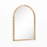 The 34-inch Arch Mirror features a stunning scalloped edge framing crafted from durable rubberwood, all set against a pristine white background.