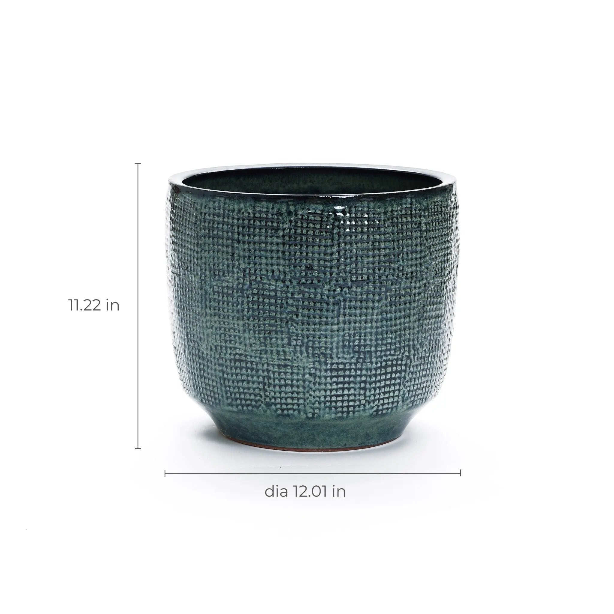 The Marina gray glazed round ceramic planter by LuxenHome is a textured piece with a round-bottom design and slightly tapered base, showcasing a subtle gradient color. Measuring 11.22 inches in height and 12.01 inches in diameter, it elegantly complements any decor.