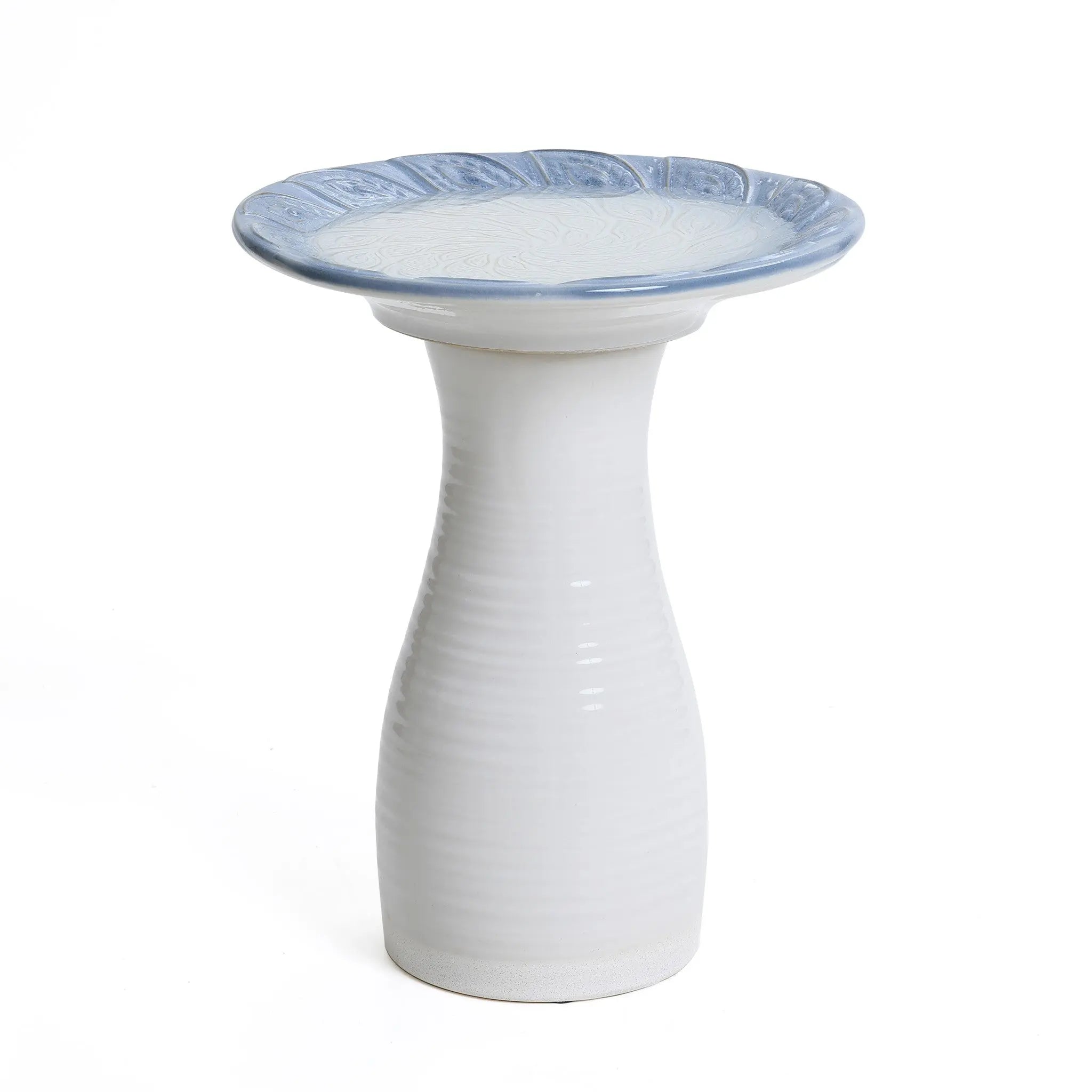 White ribbed ceramic bird bath - LuxenHome
