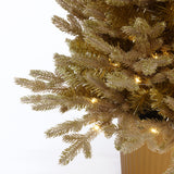 Pre-Lit Gold Branches Pine Christmas Tree with Pot,3Ft