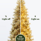 Pre-Lit Gold Tinsel Pine Christmas Tree with Stand,,7.5Ft