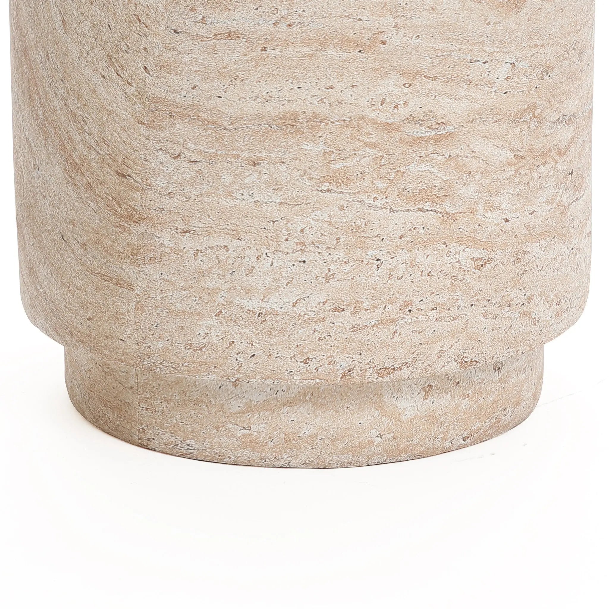 Travertine-Style Round Textured MgO Side Table - LuxenHome
