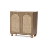 Natural Finish Engineered Wood storage Cabinet withRound Ball Legs, 16"
