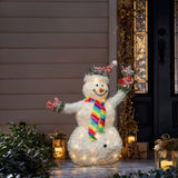 White Tinsel Frosted Holiday Outdoor Snowman Decor, 3ft