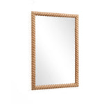 This elegant decorative wall mirror features a twisted rope-style frame crafted from natural beech wood, hanging gracefully on a plain white wall.