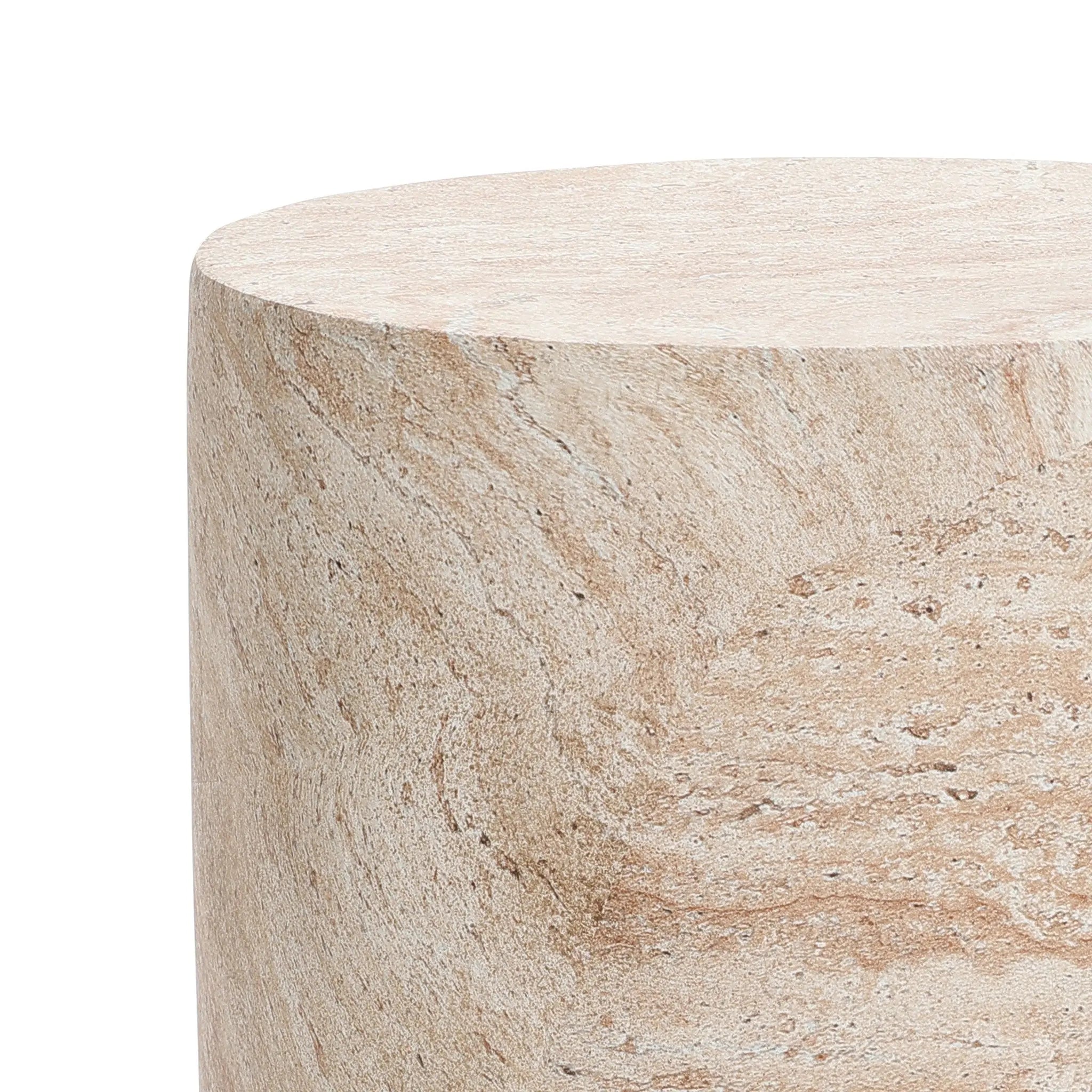 Travertine-Style Round Textured MgO Side Table - LuxenHome
