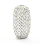 The LuxenHome Modern geometric pattern resin tall vase, 13.5 h, evokes an antique effect with its textured white and light brown braided design on a plain white background.