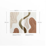 Two abstract wall panels with wavy shapes in beige, brown, and gold tones create a striking modern art home decor piece. Each panel measures 18.9x31.5 inches with a depth of 0.75 inches, perfect for adding flair to any space.