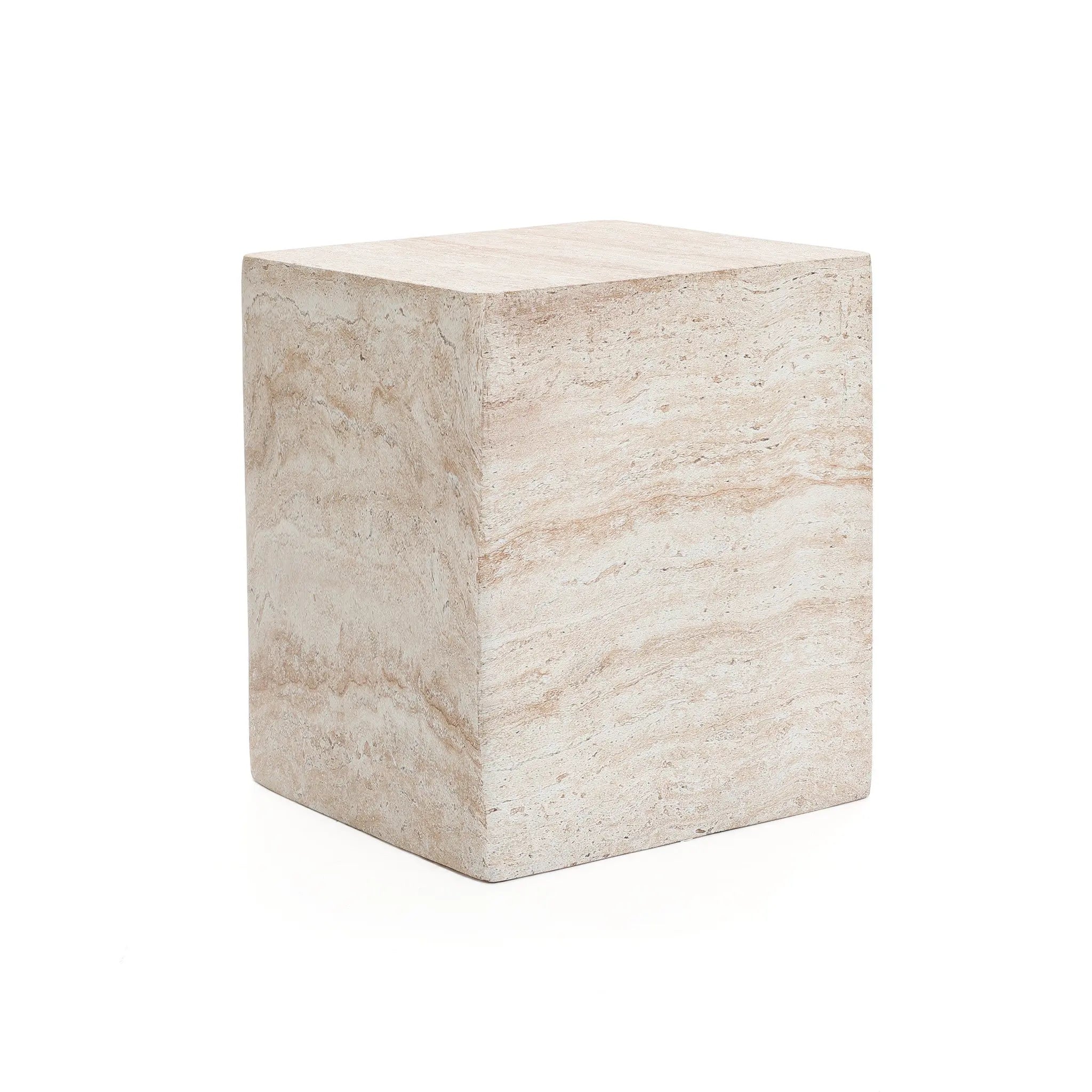 Travertine-Style Square MgO Side Table - LuxenHome