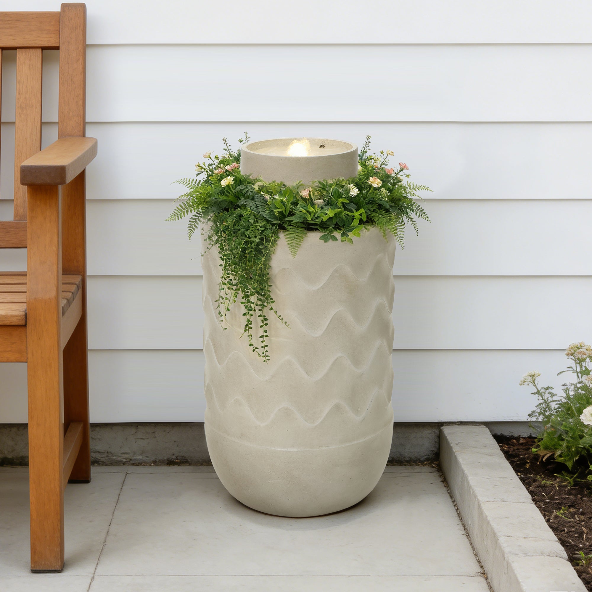 resin outdoor plant pots Resin Outdoor Fountain with Planter and LED Lights, 27.4'' H – LuxenHome
