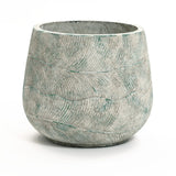 The LuxenHome Rustic Multi-Color Cement 18.3-Inch Round Planter has a textured, embossed wavy pattern in gray, with a slightly tapered top and smooth rim for durability.