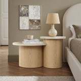 Round Nesting Tables with Travertine Tops,Set of 2