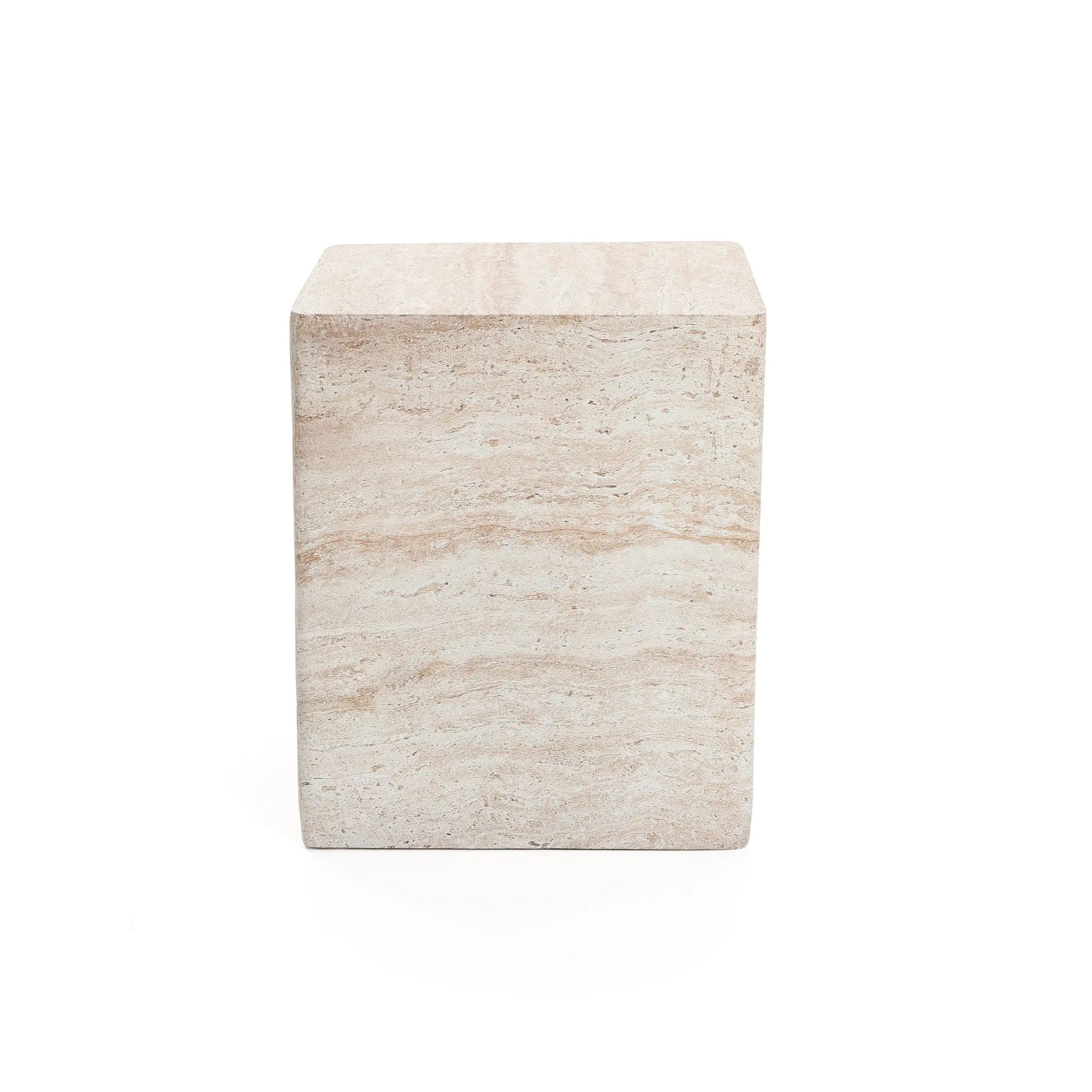Travertine-Style Square MgO Side Table - LuxenHome