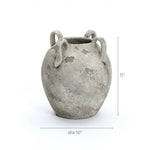 The LuxenHome rustic gray and white terracotta vase, featuring a contemporary weathered finish and four looped handles, stands 11 inches tall and embodies elegance.