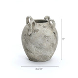 The LuxenHome rustic gray and white terracotta vase, featuring a contemporary weathered finish and four looped handles, stands 11 inches tall and embodies elegance.