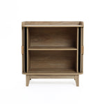 Fluted tambour door oak finish storage cabinet with tray top - LuxenHome