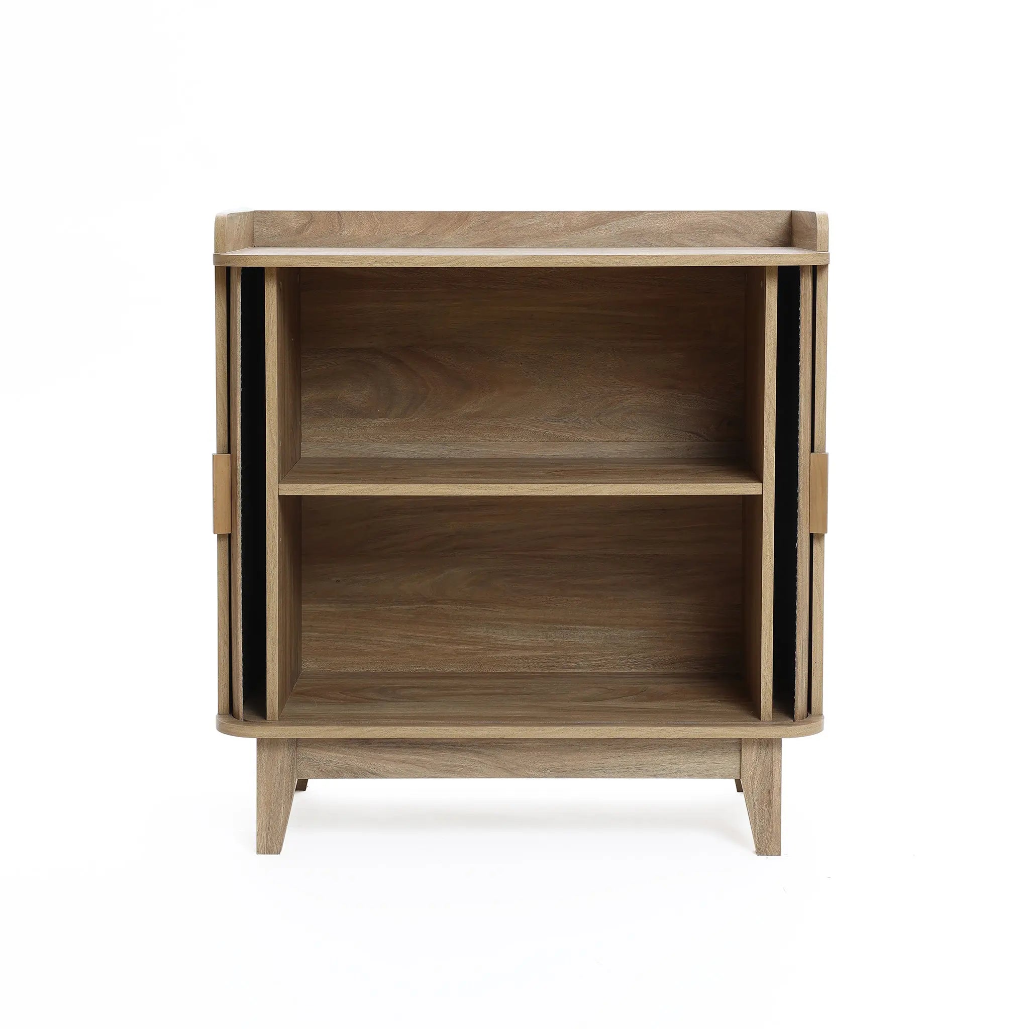 Fluted tambour door oak finish storage cabinet with tray top - LuxenHome