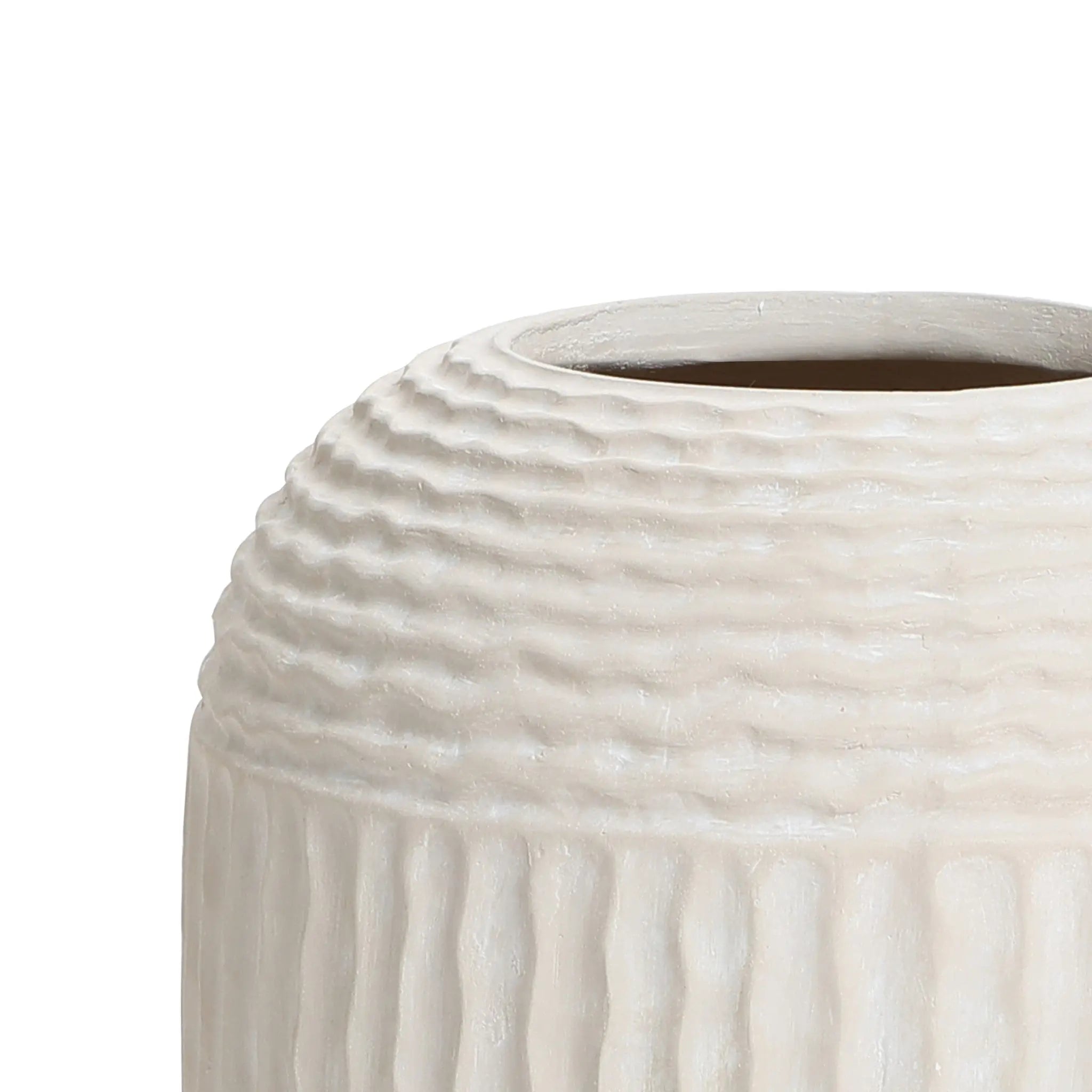 Beige ribbed round MgO Vase, 15.2'' h - LuxenHome
