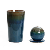 Glazed Blue and Brown Duo-Tone Sphere on Round Pillar Bubbler Ceramic Water Fountain - LuxenHome
