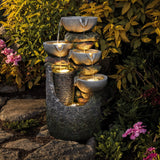 Gray 4-bowl and 5-tier polyresin outdoor water fountain with lights - LuxenHome
