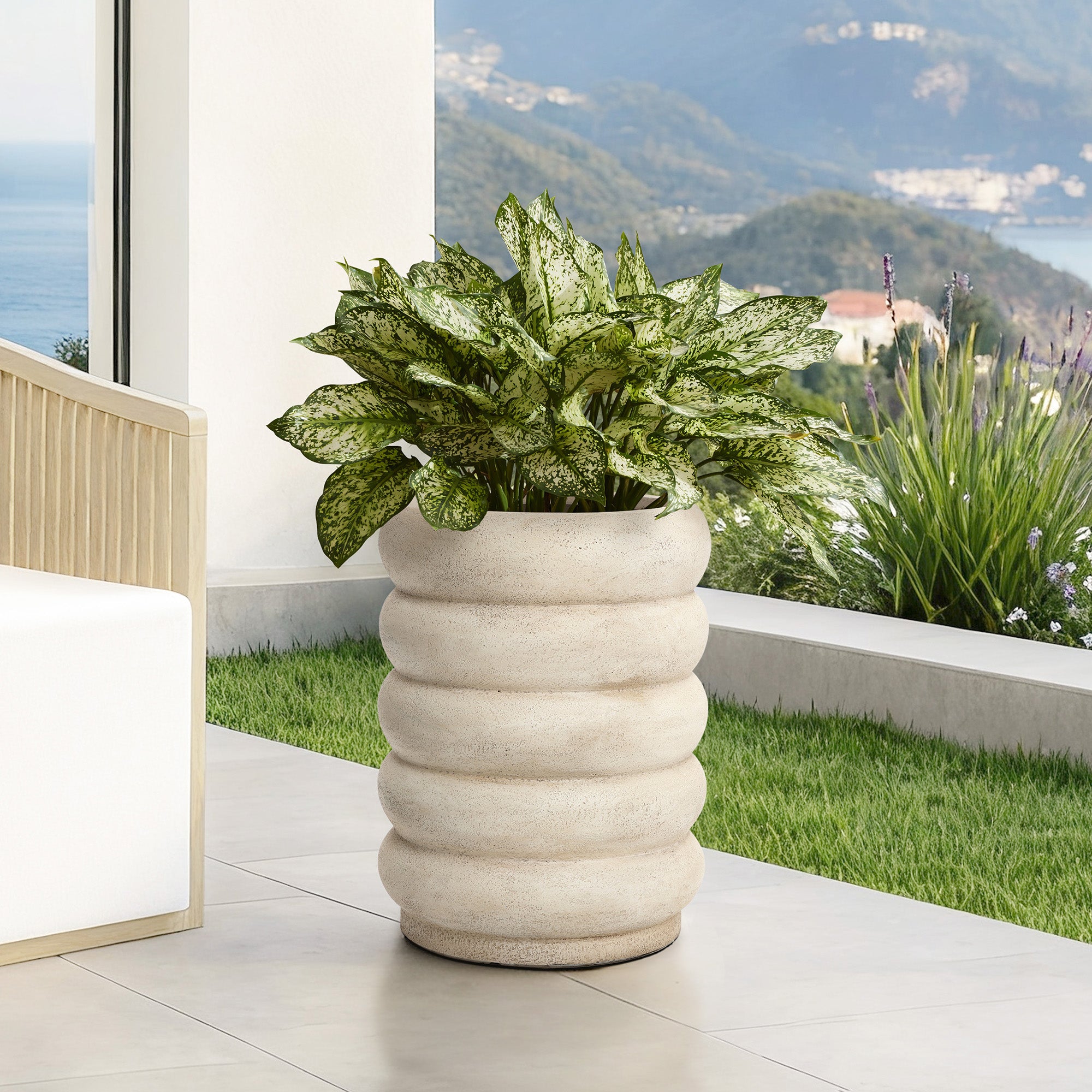 rubber pots for plants Beige Large Plant Pot with Drainage Hole and Rubber Plug, 23" H