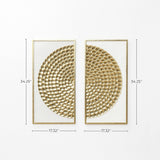 The size of 2 piece modern rustic wall decor art are displayed side by side above a wooden cabinet.