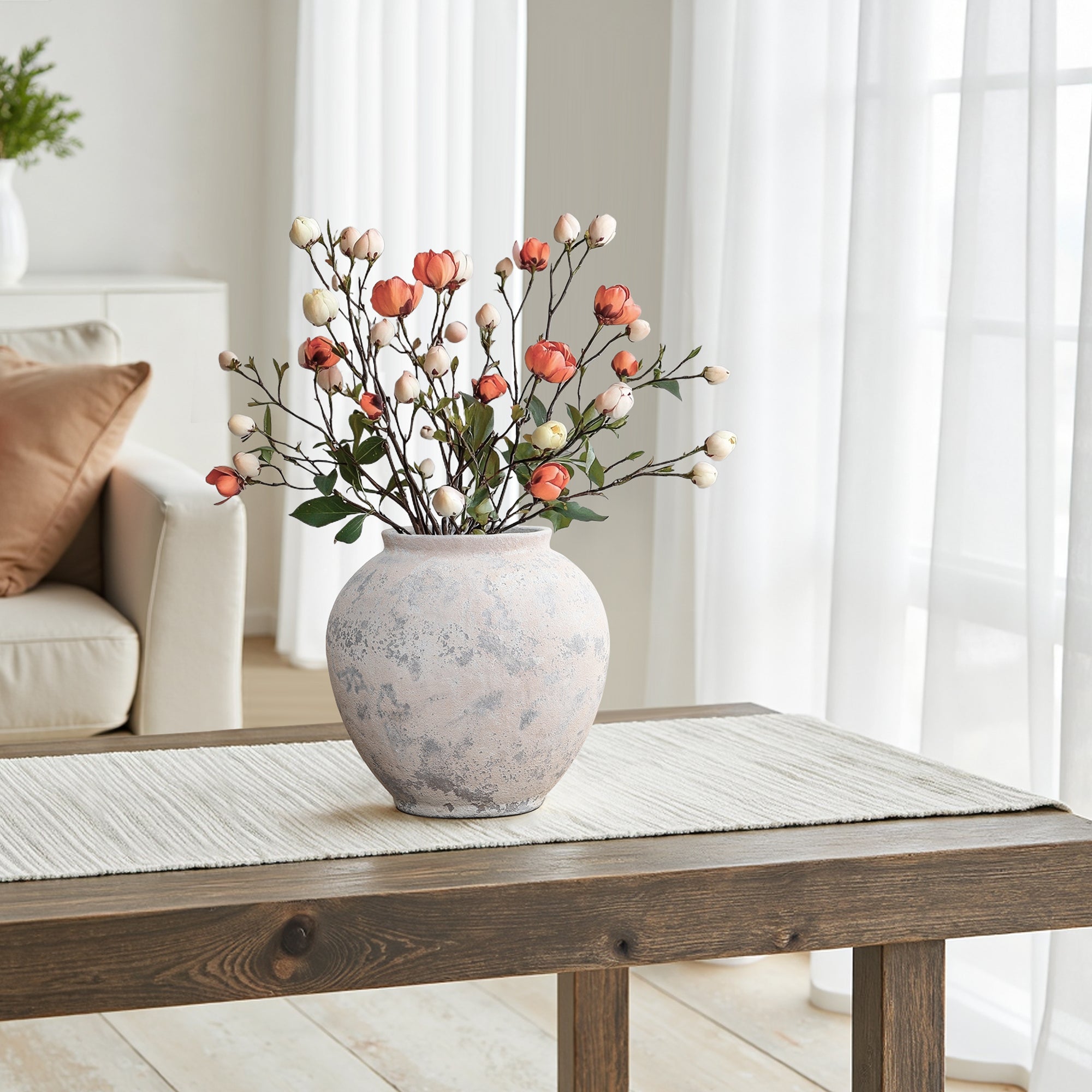 Round Cement Flower Vase-Modern Home Decor Accent