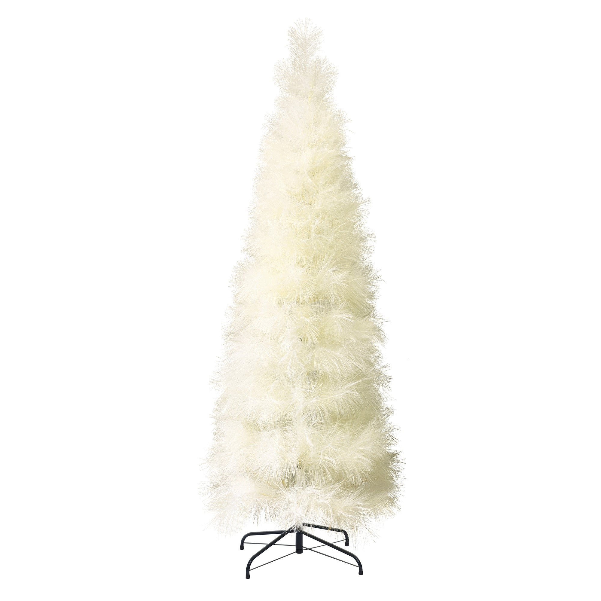 Stunning ivory pampas grass tree, feather-like branches on black metal stand.