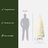 White artificial christmas tree with black base.  Standing 5.9 ft tall, 31.2 '' W, features 110 polyester tips for festive touch.