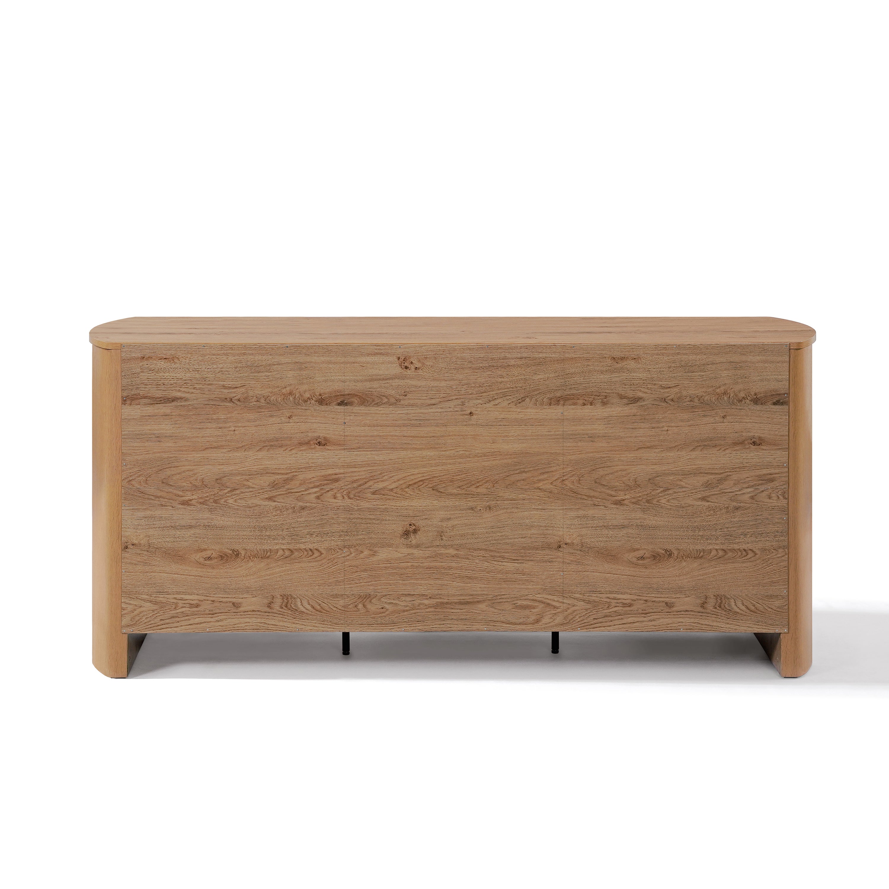 buffet sideboard with vertical slats and oak veneer finish, ideal for modern kitchen or dining spaces