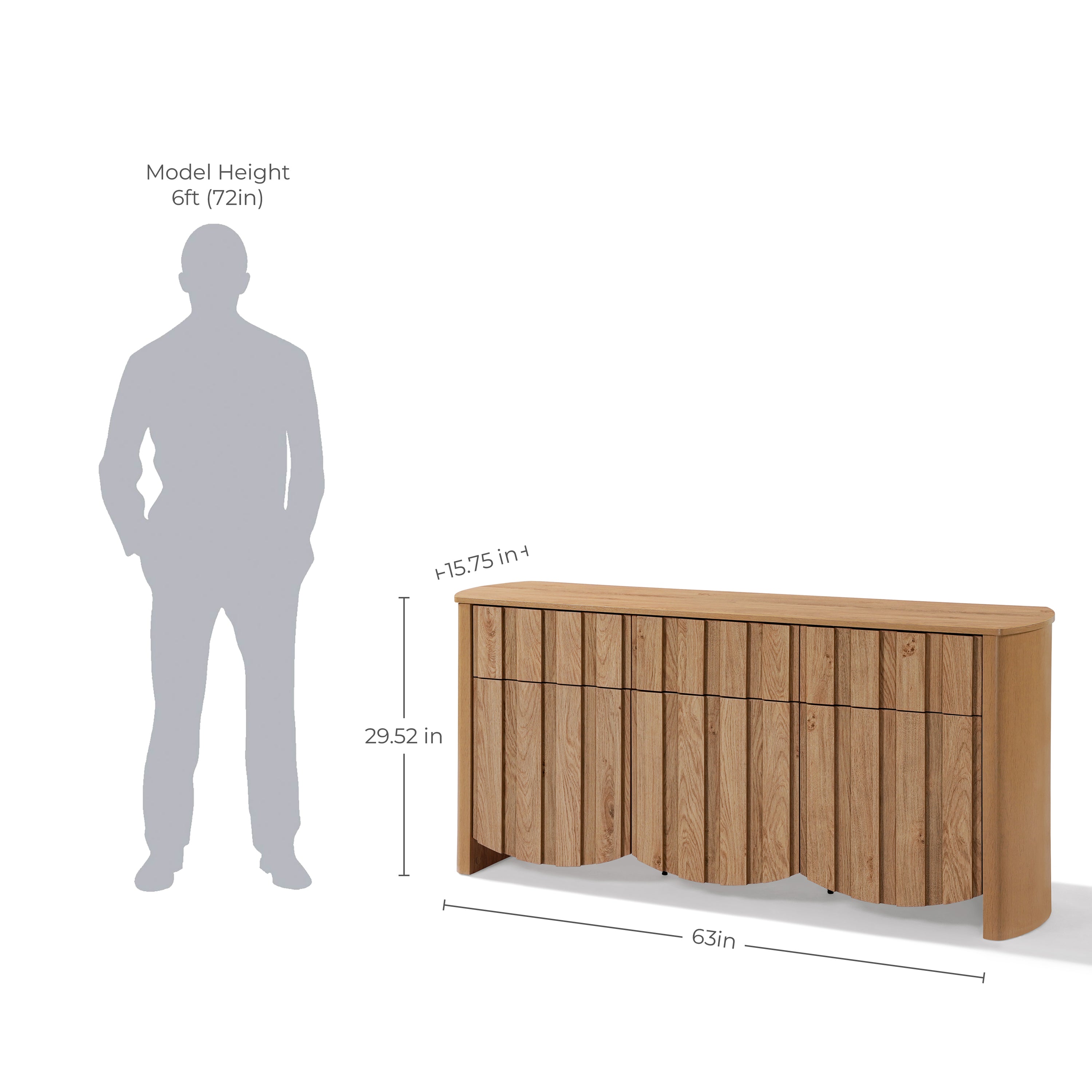 mid-century modern buffet cabinet sideboard with oak veneer finish, perfect for living room or kitchen