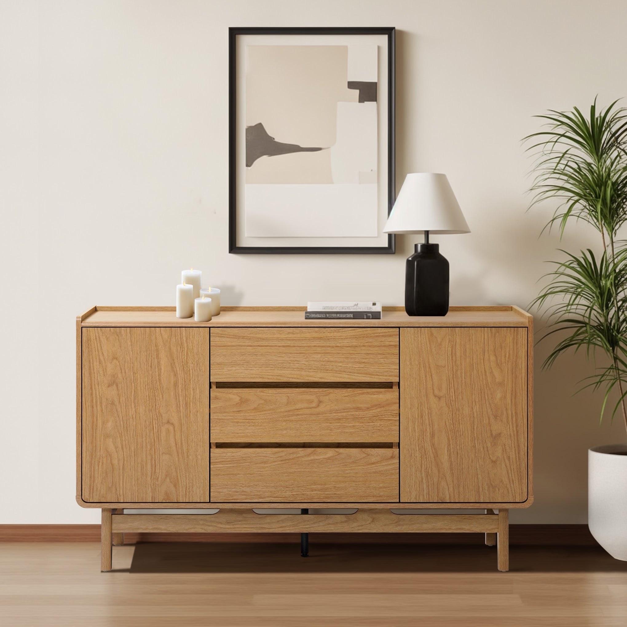Eric oak finish 55" wide sideboard - LuxenHome
