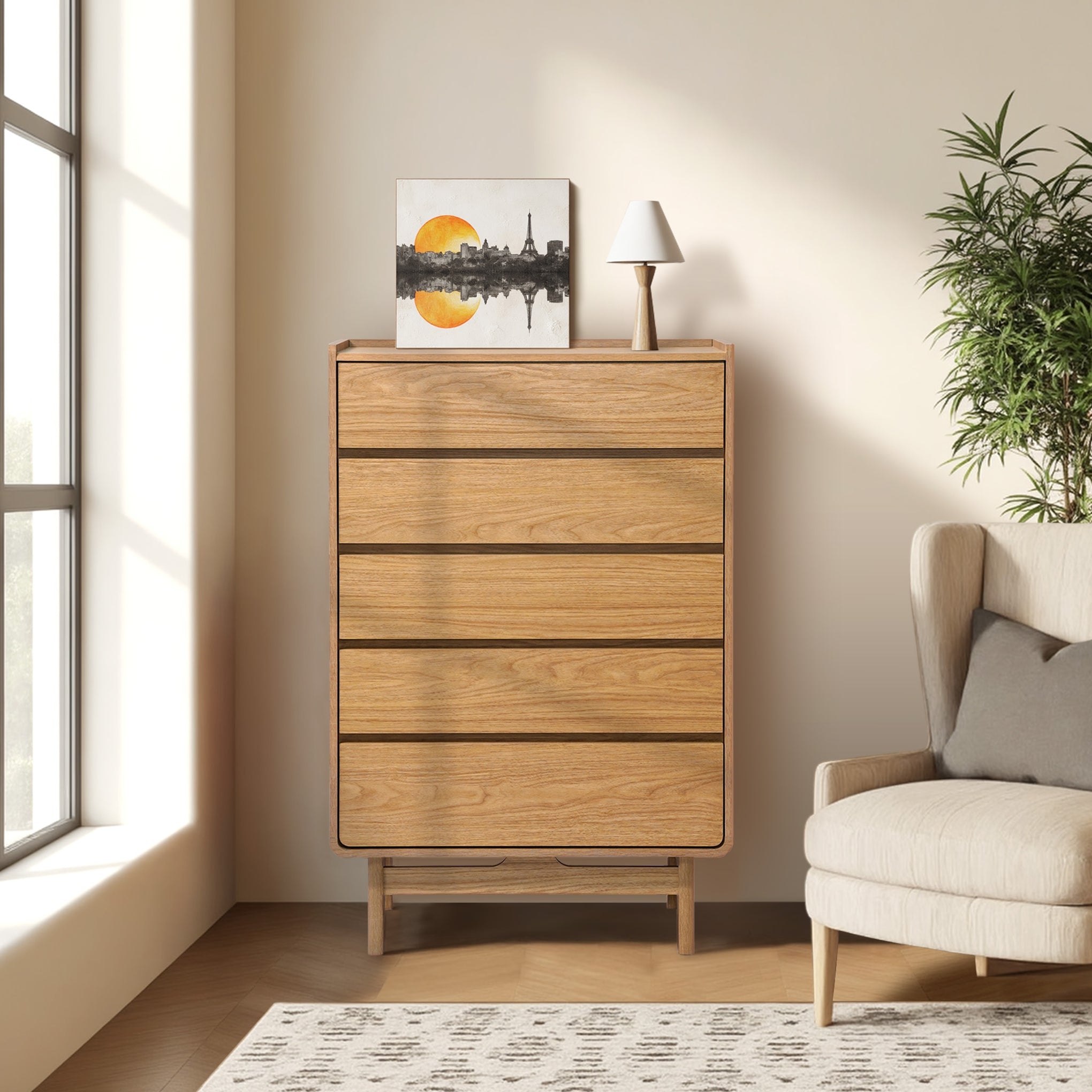 Eric oak finish 5-drawer dresser - LuxenHome